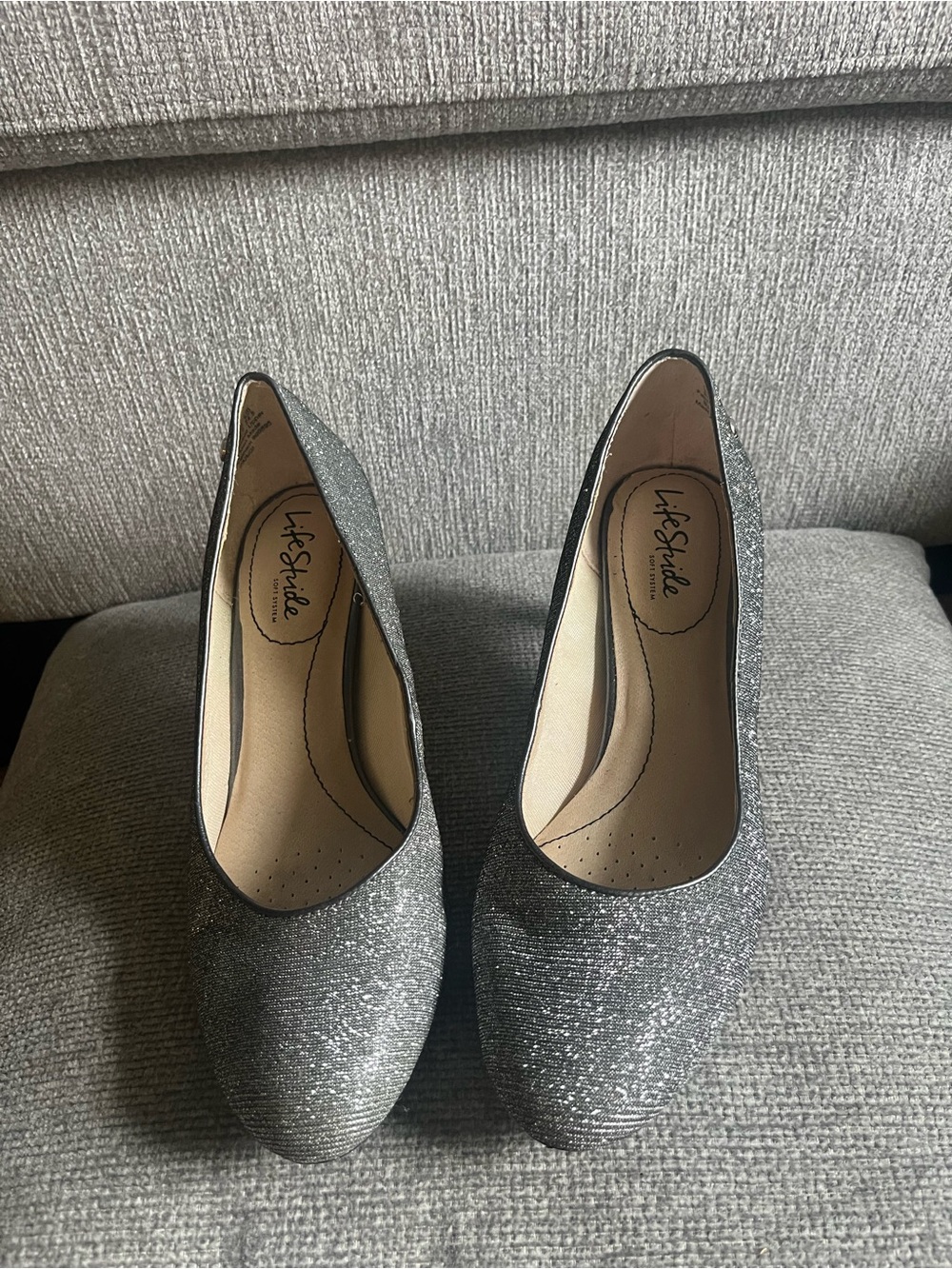 Life Stride Silver Glitter Pumps for Women